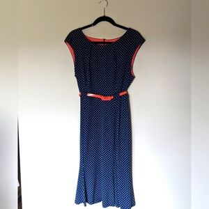 DB Established in 1962 Navy and Coral Polka Dot Dress Size 16